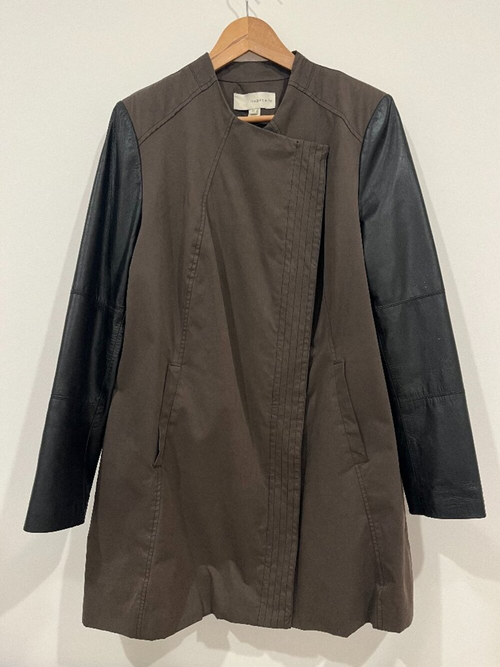 Bagatelle XL Olive Brown Mixed Media Jacket Black Leather Sleeves Coat